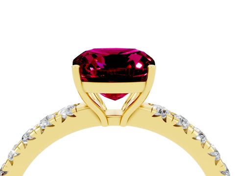 Yellow gold Cushion Cut Garnet Pavé Solitaire Engagement Ring with Four-Prong Setting_16