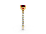 Yellow gold Cushion Cut Garnet Pavé Solitaire Ring with Round Band and Prong Setting_26