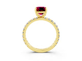 Yellow gold Cushion Cut Garnet Pavé Solitaire Ring with Round Band and Prong Setting_27