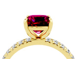 Yellow gold Cushion Cut Garnet Pavé Solitaire Ring with Round Band and Prong Setting_28