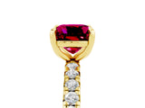 Yellow gold Cushion Cut Garnet Pavé Solitaire Ring with Round Band and Prong Setting_29
