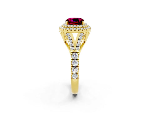 Yellow gold Cushion Cut Garnet Pavé Split Shank Double Halo Engagement Ring_2