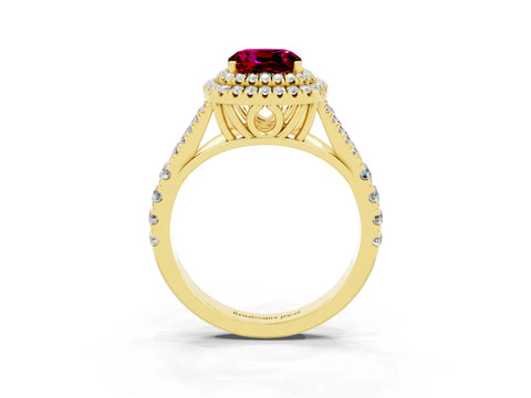 Yellow gold Cushion Cut Garnet Pavé Split Shank Double Halo Engagement Ring_3