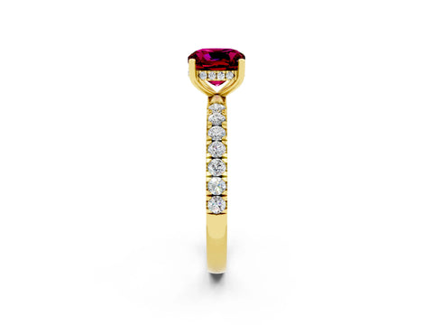 Yellow gold Cushion Cut Garnet Pave Band Solitaire Ring with Four-Prong Setting_26