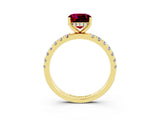Yellow gold Cushion Cut Garnet Pave Band Solitaire Ring with Four-Prong Setting_27
