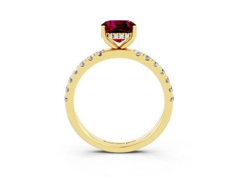 Yellow gold Cushion Cut Garnet Pave Band Solitaire Ring with Four-Prong Setting_27