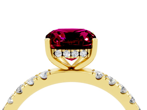 Yellow gold Cushion Cut Garnet Pave Band Solitaire Ring with Four-Prong Setting_28