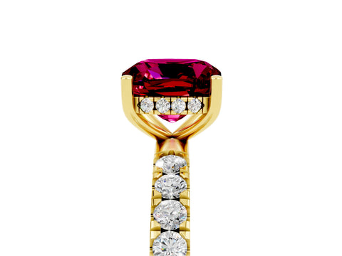 Yellow gold Cushion Cut Garnet Pave Band Solitaire Ring with Four-Prong Setting_29