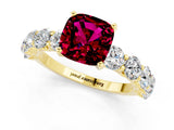 Yellow gold Cushion Cut Garnet Prong Setting with Side Stones on a Pave Band_1