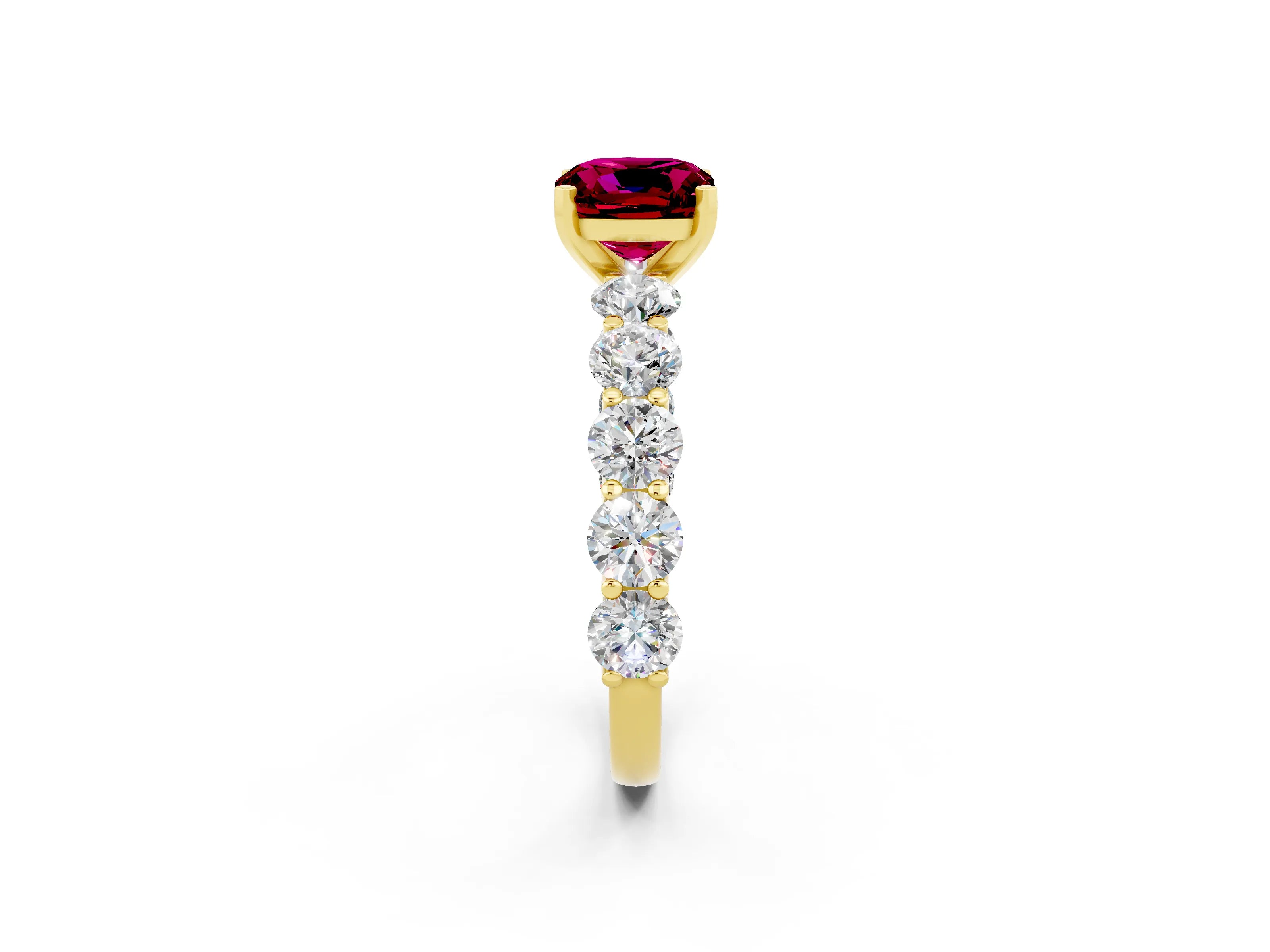 Yellow gold Cushion Cut Garnet Prong Setting with Side Stones on a Pave Band_2