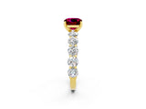 Yellow gold Cushion Cut Garnet Prong Setting with Side Stones on a Pave Band_2