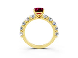 Yellow gold Cushion Cut Garnet Prong Setting with Side Stones on a Pave Band_3