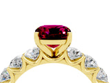 Yellow gold Cushion Cut Garnet Prong Setting with Side Stones on a Pave Band_4
