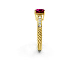 Yellow gold Cushion Cut Garnet Ring with Milgrain Pavé Band and Four-Prong Setting_14