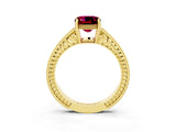 Yellow gold Cushion Cut Garnet Ring with Milgrain Pavé Band and Four-Prong Setting_15