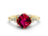 Yellow gold Cushion Cut Garnet Ring with Side Stones and Four-Prong Setting_36