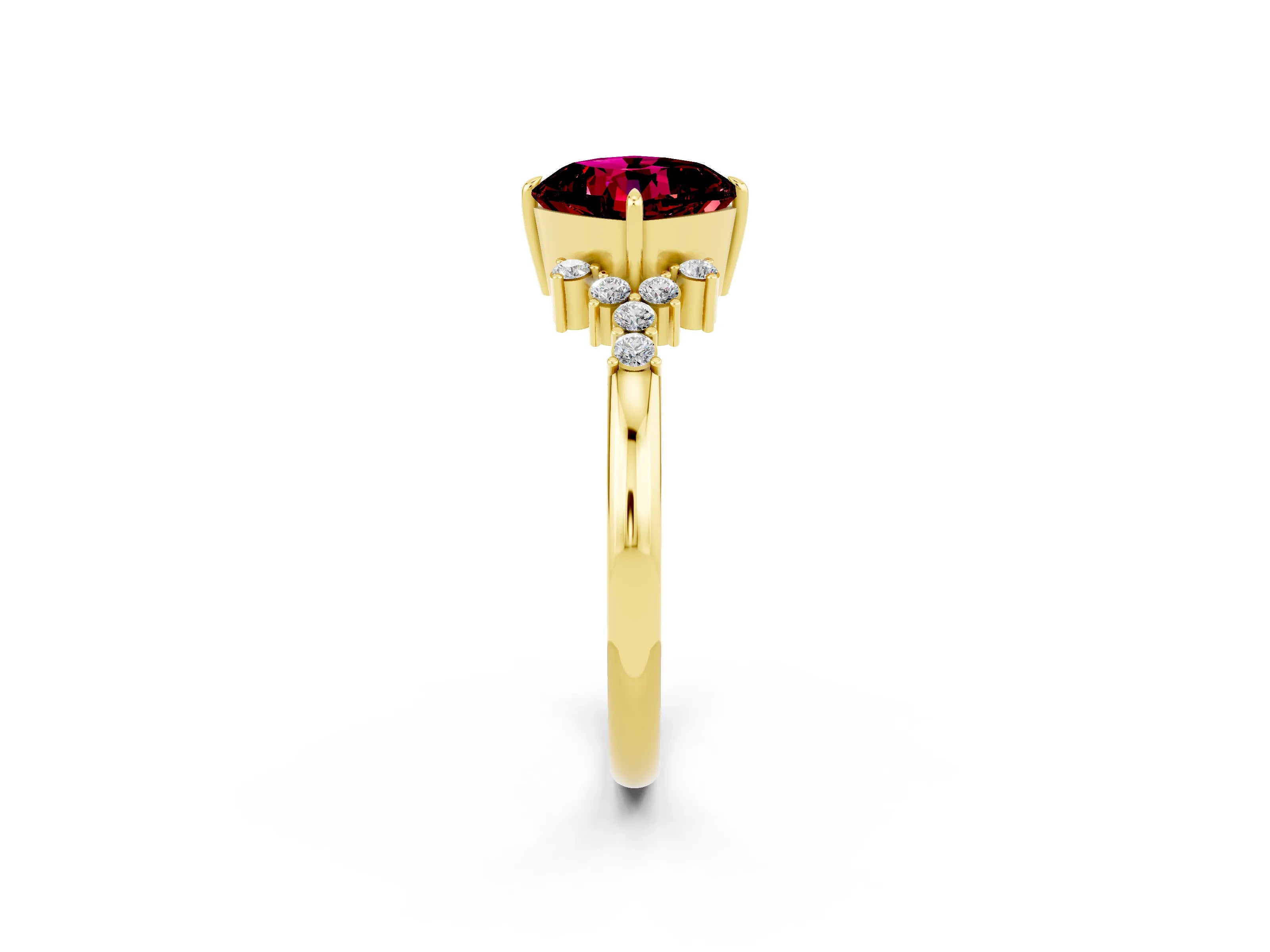 Yellow gold Cushion Cut Garnet Ring with Side Stones and Four-Prong Setting_38