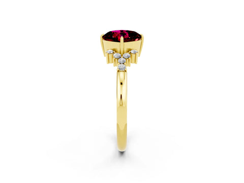 Yellow gold Cushion Cut Garnet Ring with Side Stones and Four-Prong Setting_38
