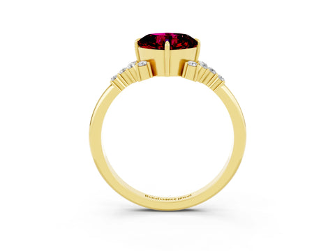 Yellow gold Cushion Cut Garnet Ring with Side Stones and Four-Prong Setting_39