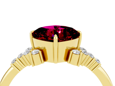 Yellow gold Cushion Cut Garnet Ring with Side Stones and Four-Prong Setting_40