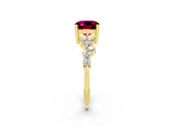 Yellow gold Cushion Cut Garnet Scattered Round Accent Ring with Prong Setting_26