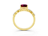 Yellow gold Cushion Cut Garnet Scattered Round Accent Ring with Prong Setting_27