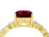 Yellow gold Cushion Cut Garnet Scattered Round Accent Ring with Prong Setting_28