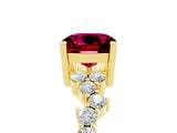 Yellow gold Cushion Cut Garnet Scattered Round Accent Ring with Prong Setting_29