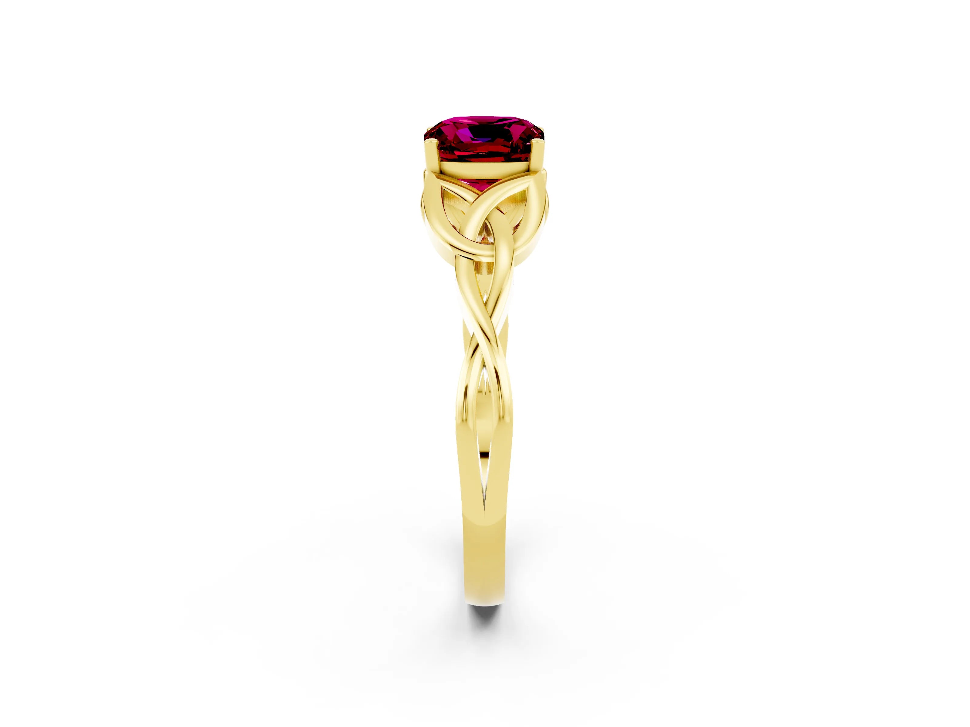 Yellow gold Cushion Cut Garnet Solitaire Celtic Knot Ring with Four-Prong Setting_14