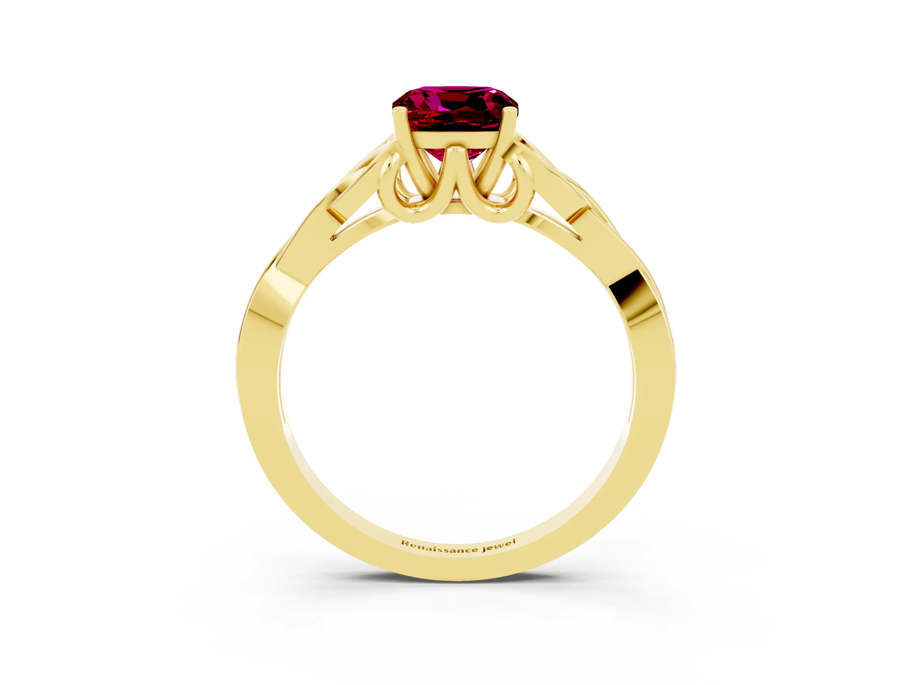 Yellow gold Cushion Cut Garnet Solitaire Celtic Knot Ring with Four-Prong Setting_15