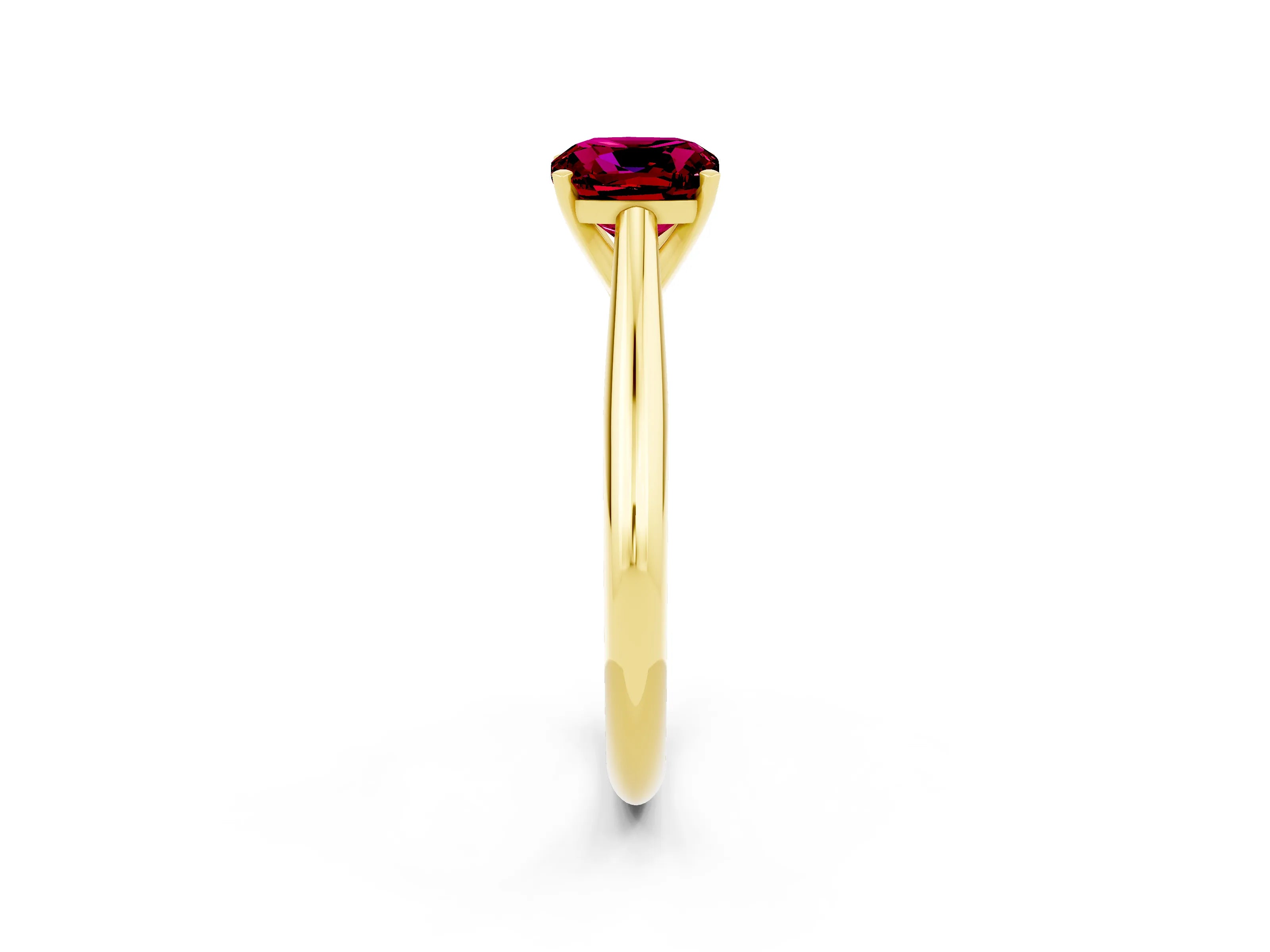 Yellow gold Cushion Cut Garnet Solitaire Engagement Ring with Cathedral Setting and Four-Prong Mount_14