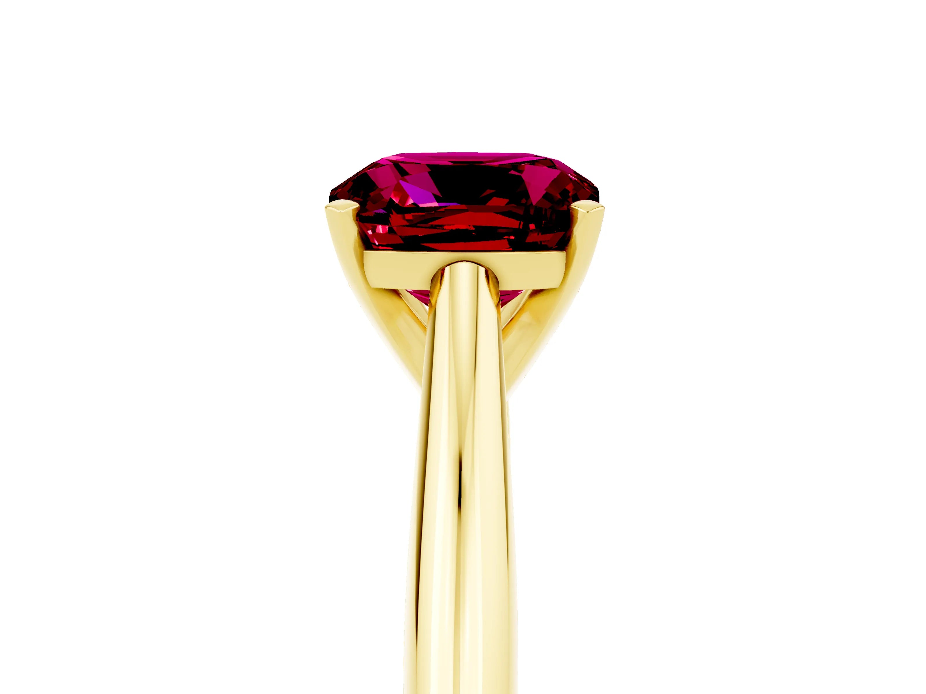 Yellow gold Cushion Cut Garnet Solitaire Engagement Ring with Cathedral Setting and Four-Prong Mount_17