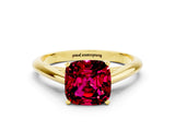 Yellow gold Cushion Cut Garnet Solitaire Engagement Ring with Cathedral Setting and Four-Prong Mount_24