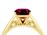 Yellow gold Cushion Cut Garnet Solitaire Engagement Ring with Cathedral Setting and Four-Prong Mount_28