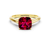 Yellow gold Cushion Cut Garnet Solitaire Engagement Ring with Cathedral Setting and Four-Prong Mount_66