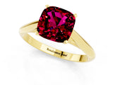 Yellow gold Cushion Cut Garnet Solitaire Engagement Ring with Cathedral Setting and Four-Prong Mount_67
