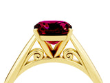 Yellow gold Cushion Cut Garnet Solitaire Engagement Ring with Cathedral Setting and Four-Prong Mount_70