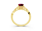 Yellow gold Cushion Cut Garnet Solitaire Engagement Ring with Celtic Knot Band and Four-Prong Setting_3
