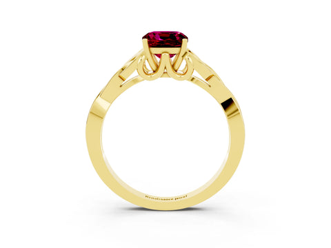 Yellow gold Cushion Cut Garnet Solitaire Engagement Ring with Celtic Knot Band and Four-Prong Setting_3