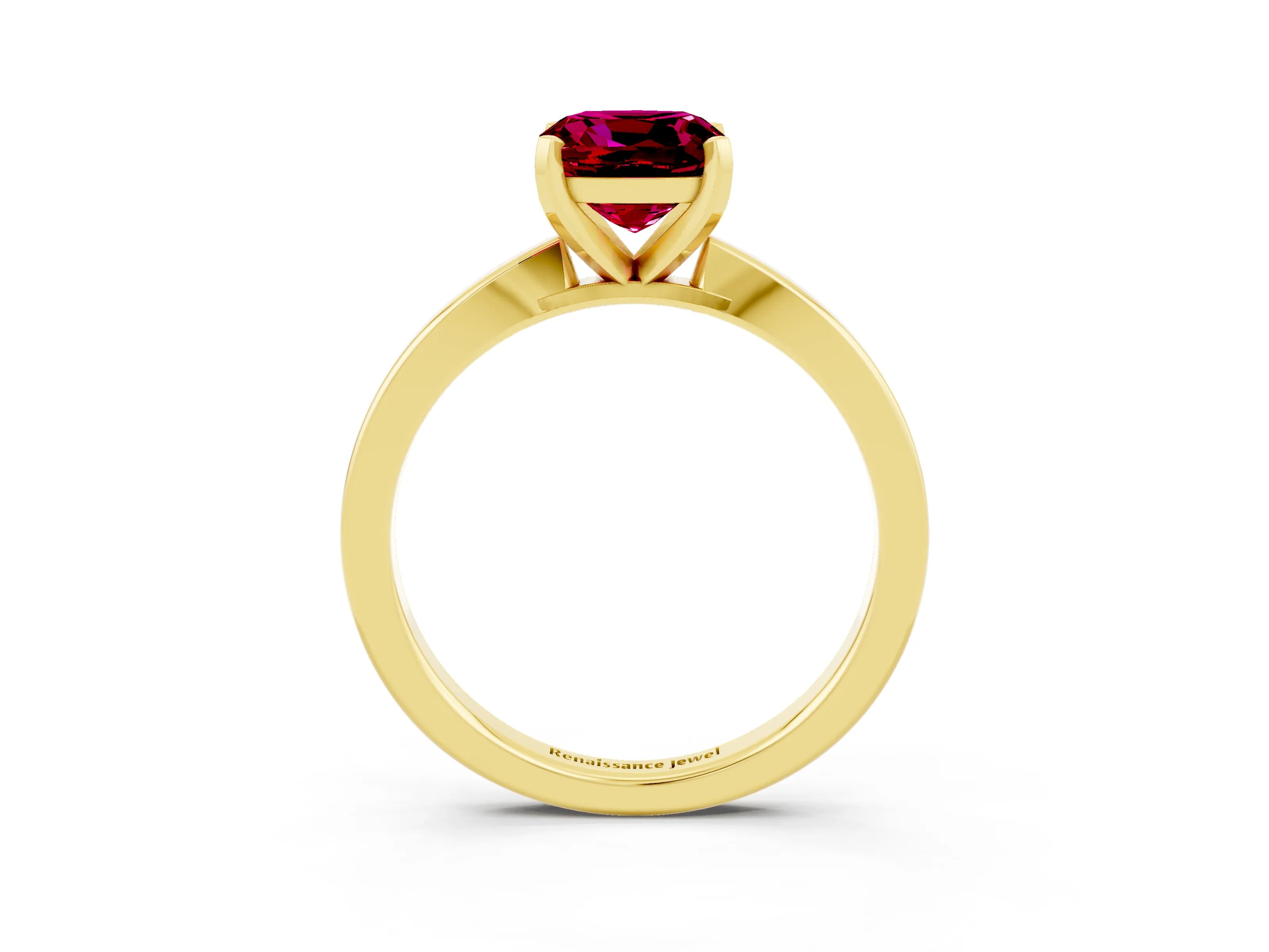 Yellow gold Cushion Cut Garnet Solitaire Engagement Ring with Classic Band and Four-Prong Setting_27