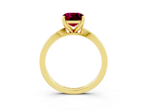 Yellow gold Cushion Cut Garnet Solitaire Engagement Ring with Classic Band and Four-Prong Setting_27
