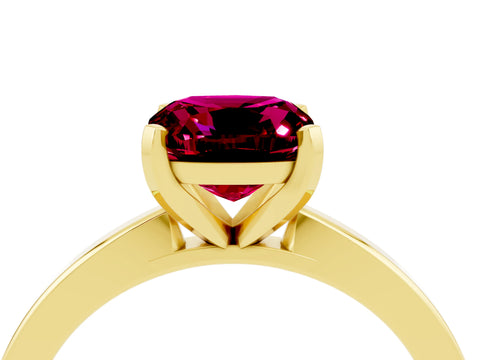 Yellow gold Cushion Cut Garnet Solitaire Engagement Ring with Classic Band and Four-Prong Setting_28