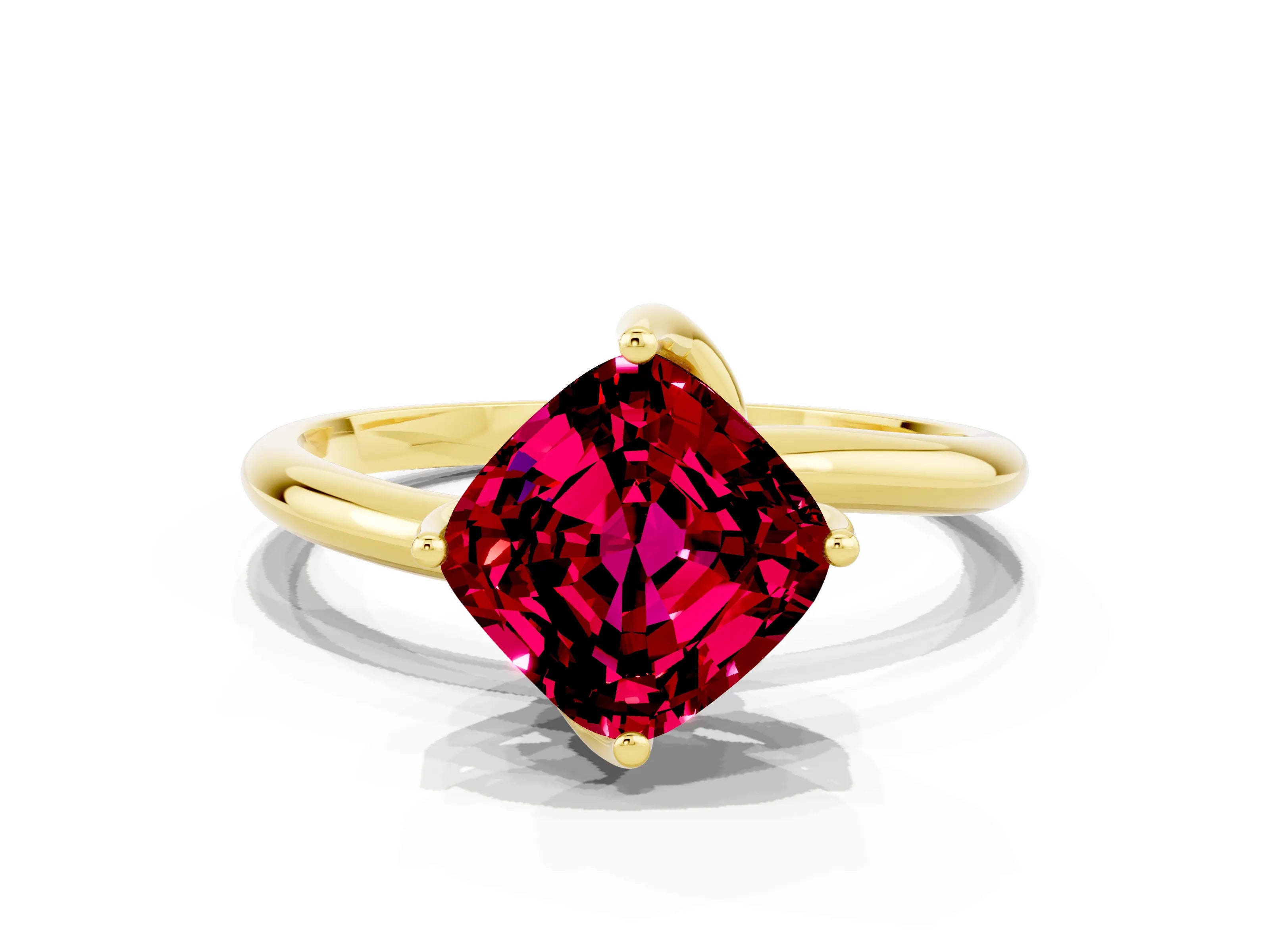 Yellow gold Cushion Cut Garnet Solitaire Engagement Ring with Four-Prong Setting and Classic Band_12