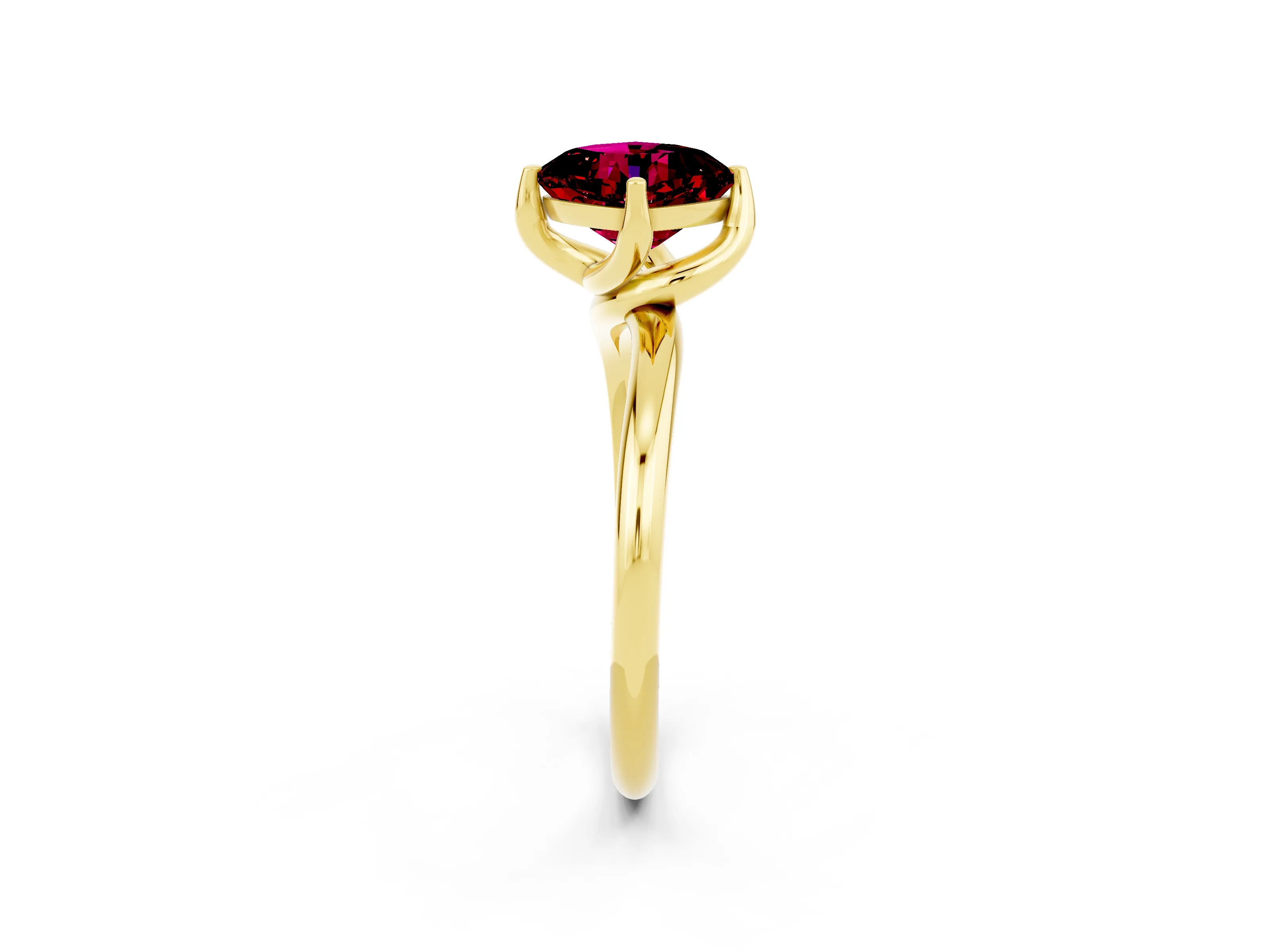 Yellow gold Cushion Cut Garnet Solitaire Engagement Ring with Four-Prong Setting and Classic Band_14