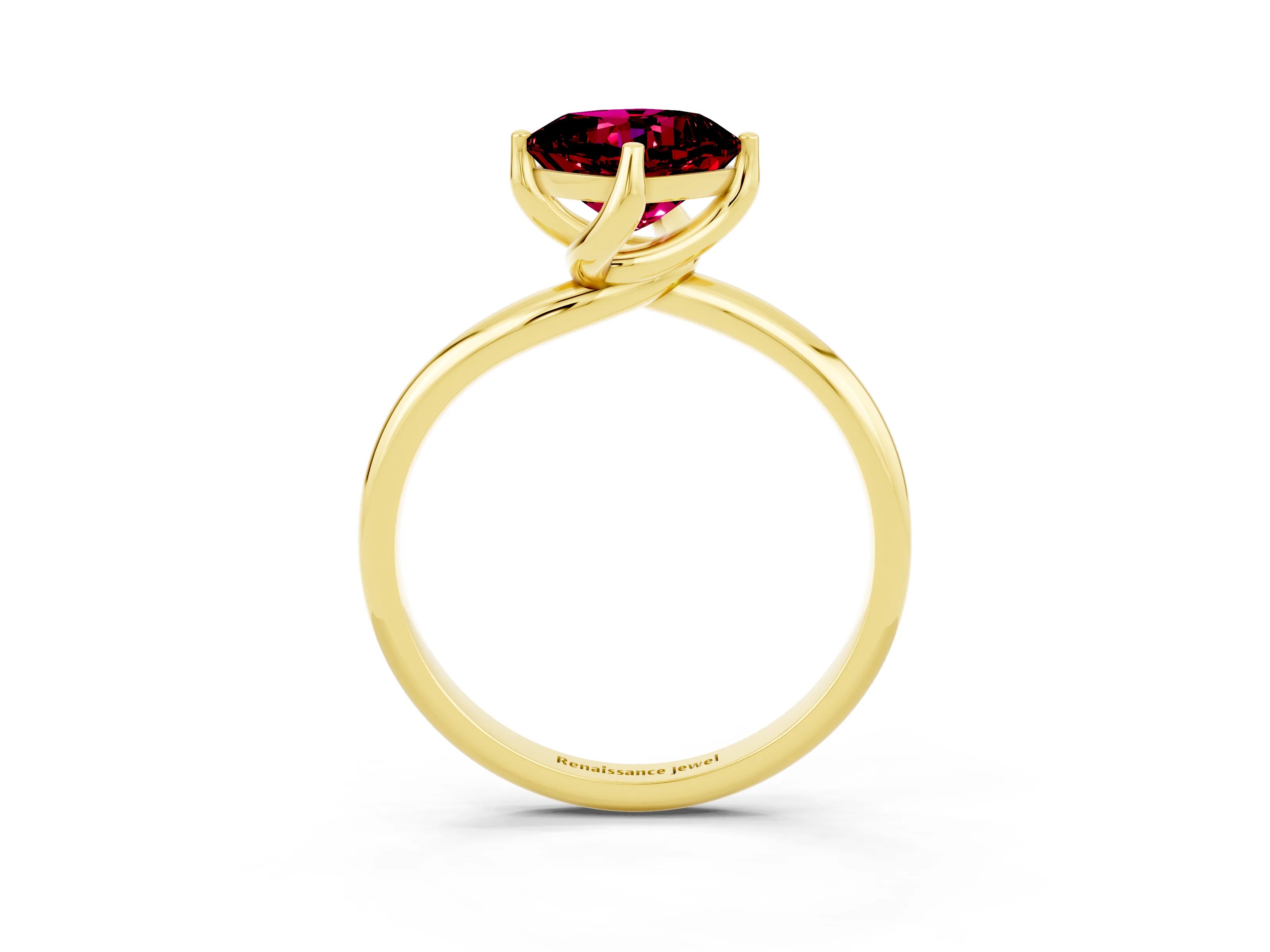 Yellow gold Cushion Cut Garnet Solitaire Engagement Ring with Four-Prong Setting and Classic Band_15
