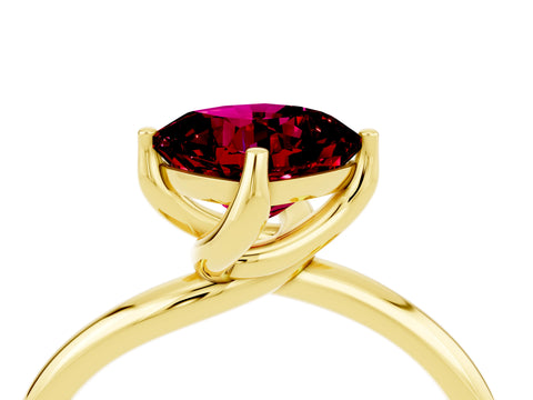 Yellow gold Cushion Cut Garnet Solitaire Engagement Ring with Four-Prong Setting and Classic Band_16