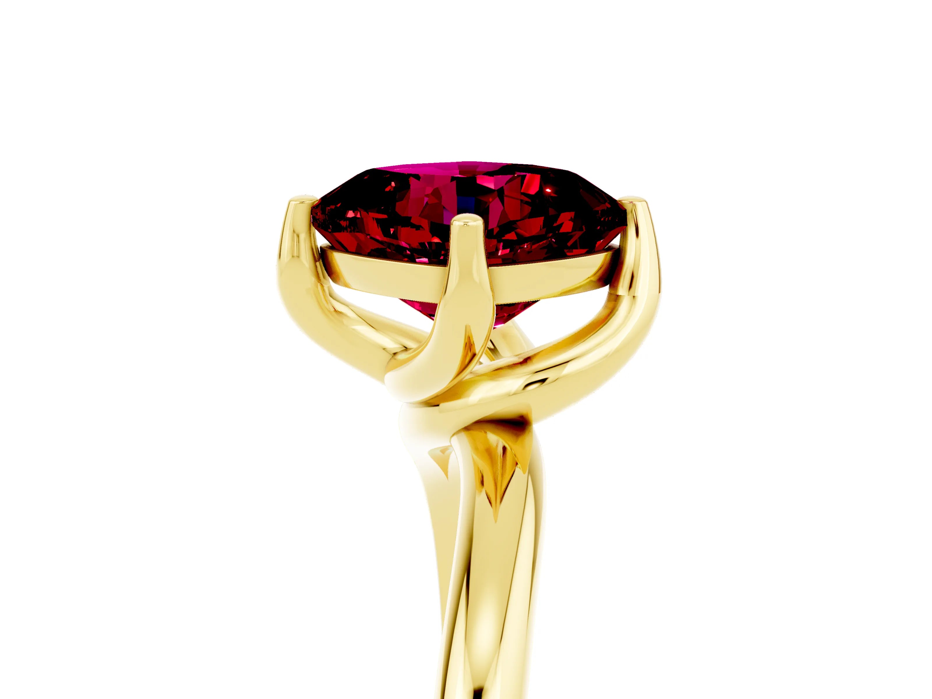 Yellow gold Cushion Cut Garnet Solitaire Engagement Ring with Four-Prong Setting and Classic Band_17
