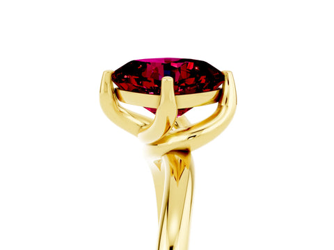 Yellow gold Cushion Cut Garnet Solitaire Engagement Ring with Four-Prong Setting and Classic Band_17