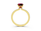 Yellow gold Cushion Cut Garnet Solitaire Engagement Ring with Pavé Band and Four-Prong Setting_3