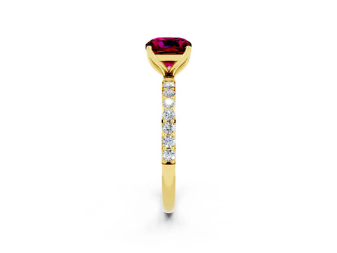 Yellow gold Cushion Cut Garnet Solitaire Engagement Ring with Pavé Band and Prong Setting_2